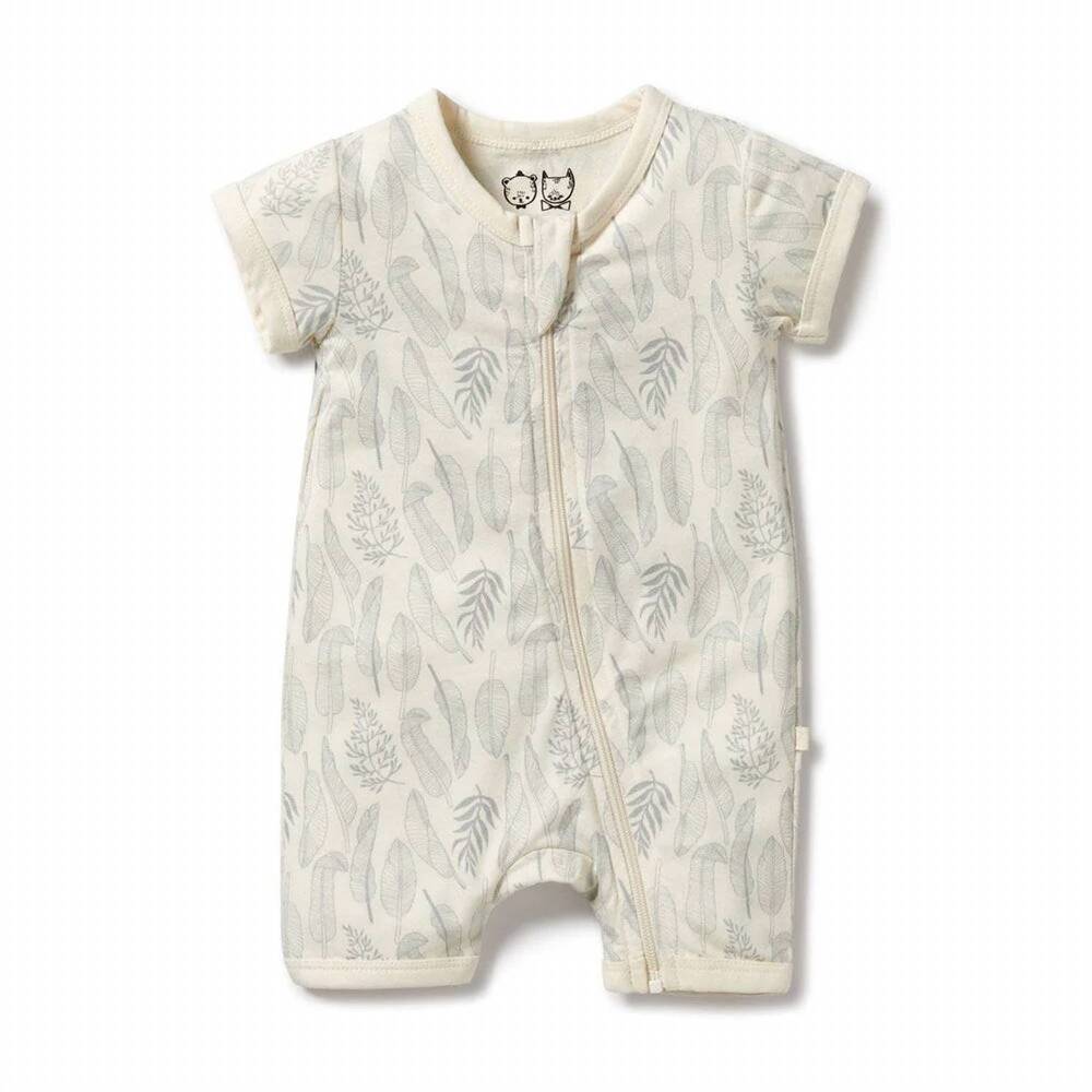 NEW WILSON + FRENCHY kid's new leaf boyleg bodysuit in white multi